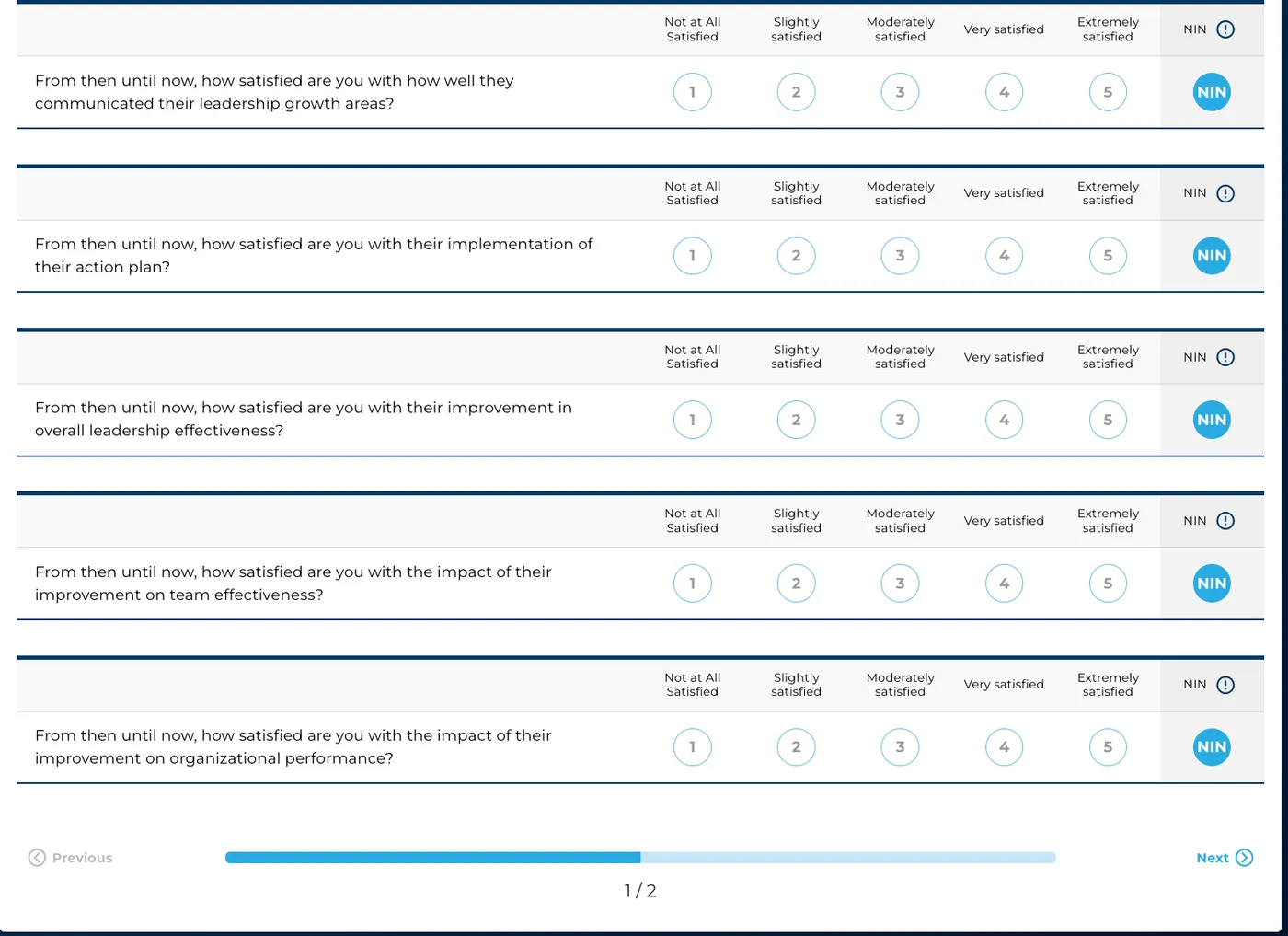 The coworker Pulse survey, showing five questions each rated from Not at All Satisfied to Extremely Satisfied.